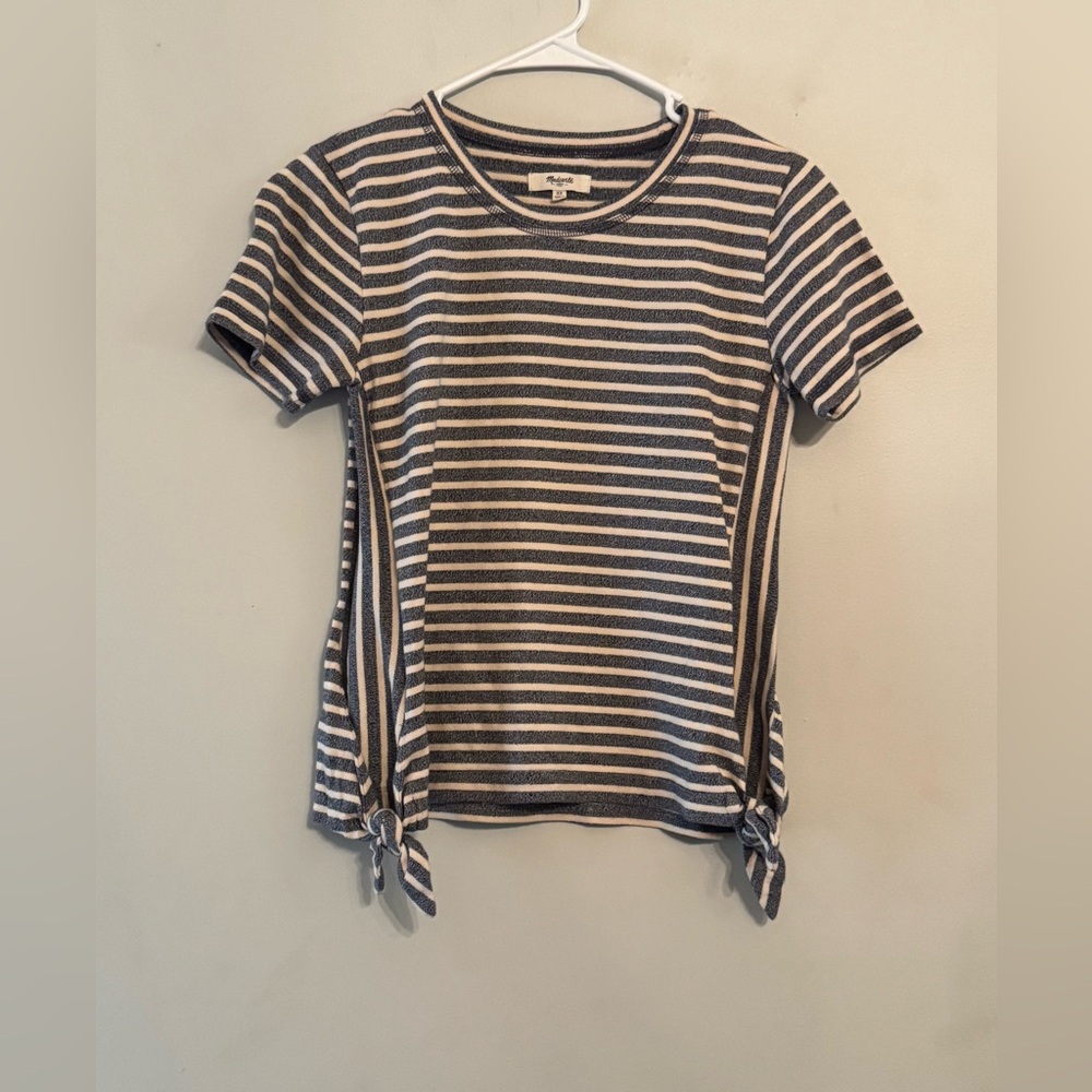 Madewell Striped Tie Side Tee XS Navy White Short Sleeve Top